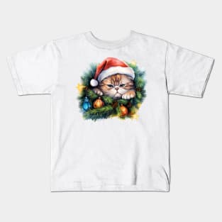 Lazy Exotic Shorthair Cat At Christmas Kids T-Shirt